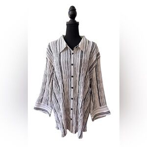 Essentials Black and White Striped Textured Button Down Shirt